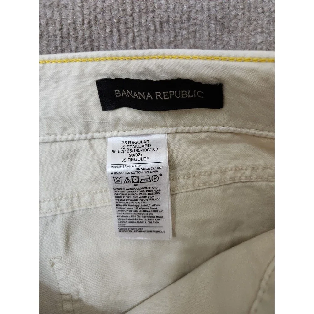 Banana Republic Dockside Pants Mens 35 Cliff Beige Linen Blend Beach Vacation
